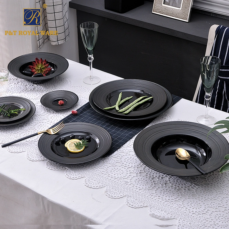 Hotel Black Color Plates Good Quality Porcelain Matt Black Dinnerware Hot Sale UAE Tableware Restaurant Crokery Plates