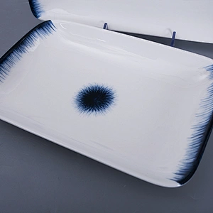 P&T Royal Ware Famous Brand On Glaze Japanese Restaurant Blue Porcelain Ceramic Rectangular Plate