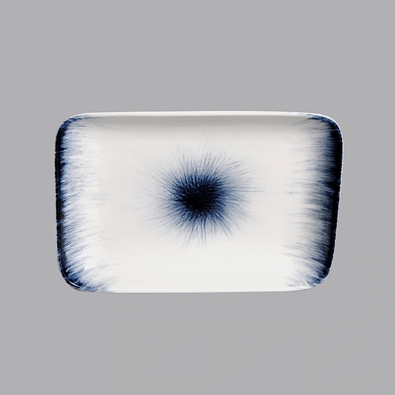 P&T Royal Ware Famous Brand On Glaze Japanese Restaurant Blue Porcelain Ceramic Rectangular Plate
