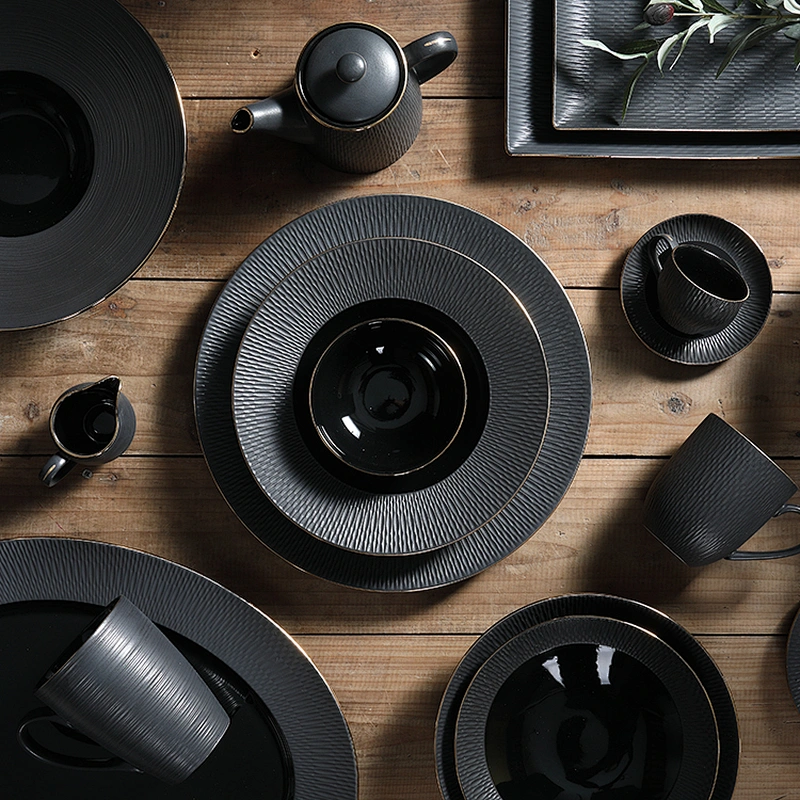 Top Choice Event Black Dinner Set , Ceramic Dinner Plates P&T Porcelain