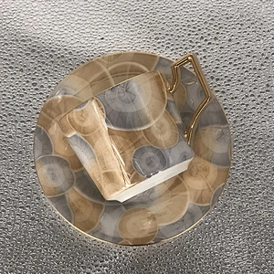 P&T Royal Ware wholesale luxury gold rim marble marble cup plate dessert cake plate