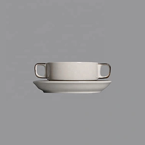 wholesale white soup cup and saucer ceramic porcelain soup cup  with handles