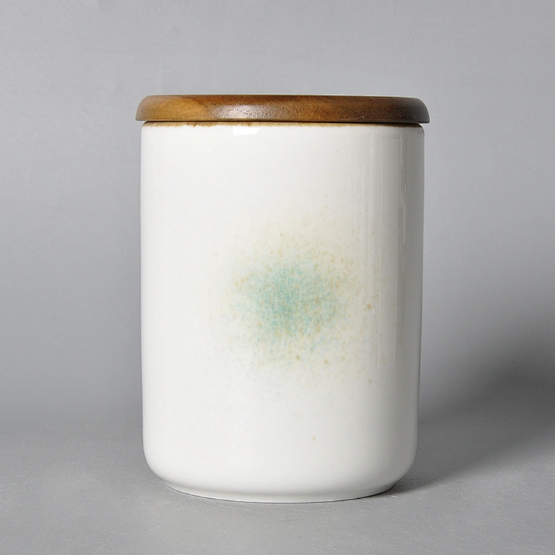 Factory Direct Wholesale Nordic Restaurant Porcelain Storage Bottle with Wood Lid