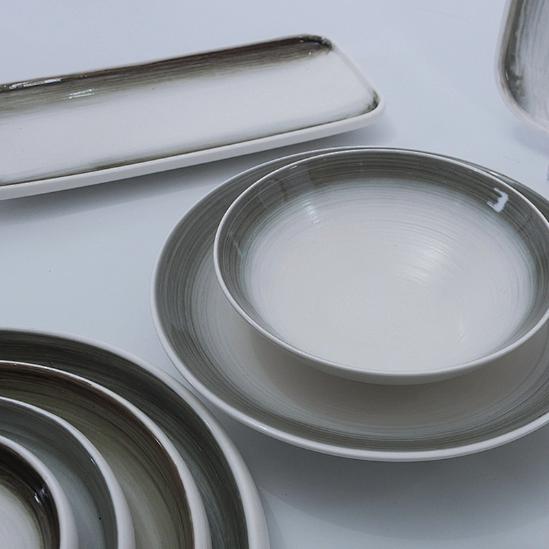 Factory Wholesale Eco-friendly Unique Glazed Grey Restaurant Porcelain Ceramic Salad Bowl
