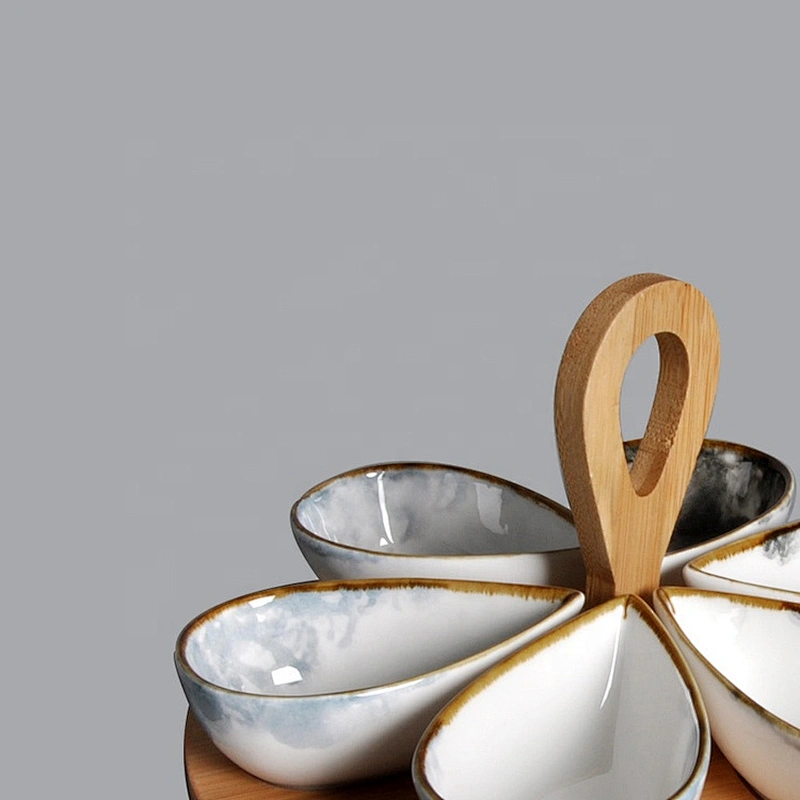 P&T Royal Ware factory wholesale unique porcelain snack bowls ceramic tapas serving snack dish with wooden tray