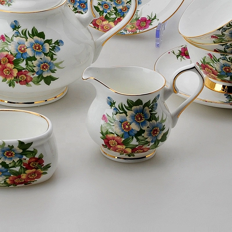 hot sale colorful flower with golden rim coffee set tea set