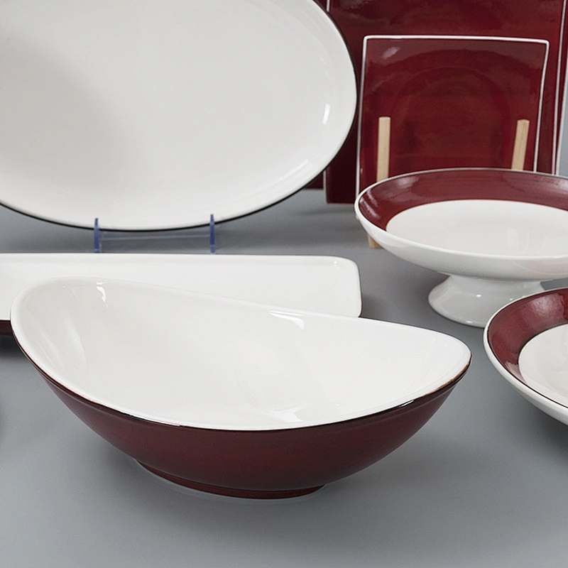 Wholesale Fancy Red Restaurant Catering Tableware Dinner Set Christmas Ceramics Dinnerware Sets