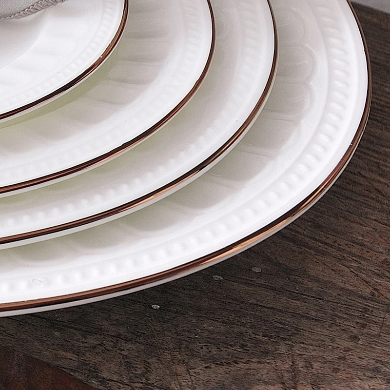 wholesale white round bone china restaurant catering wedding dinner plate with gold trim edge