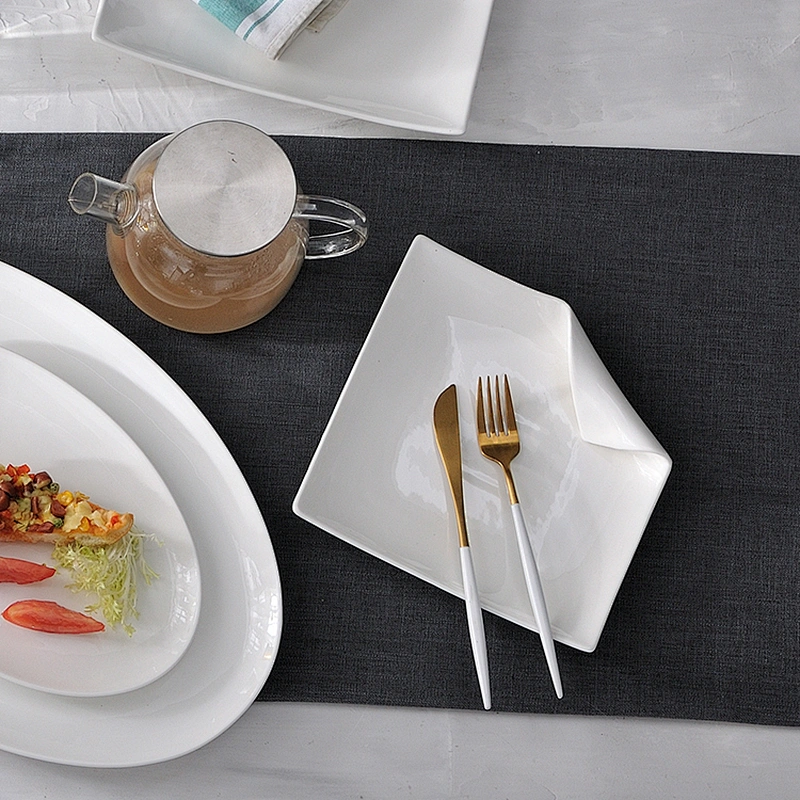 China supplier white tableware wholesale square porcelain ceramic dinner plates set for wedding