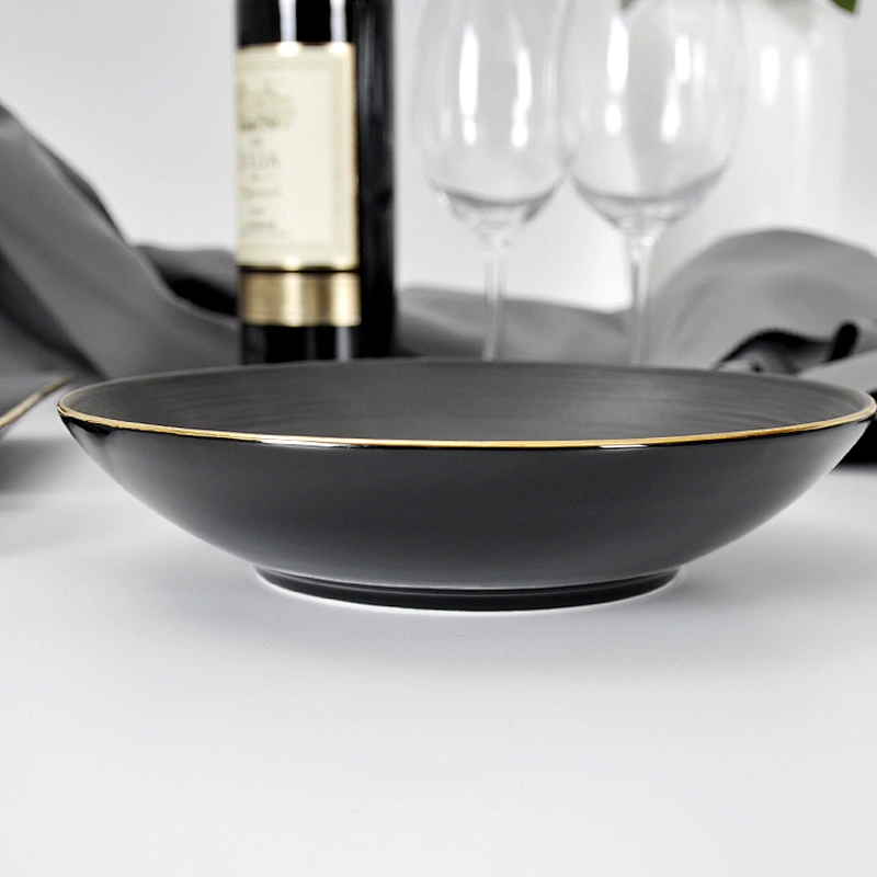 2020 Hot Sale Black Porcelain Bowl with Gold Rim, Saudi Arabia Moroccan Ceramic Salad Bowls