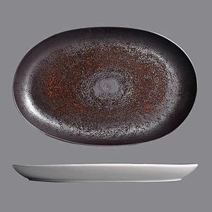 factory wholesale restaurant oval rust matte glazed ceramic porcelain shallow flat dinner plate