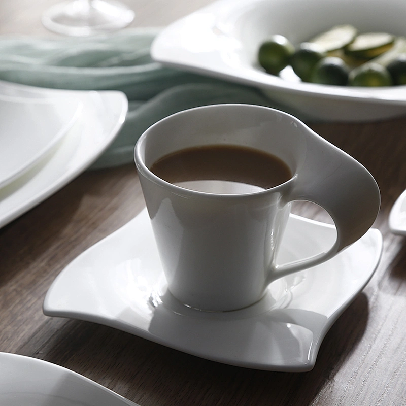 wholesale white coffee cup and saucer bone china ceramic coffee cup set with saucer