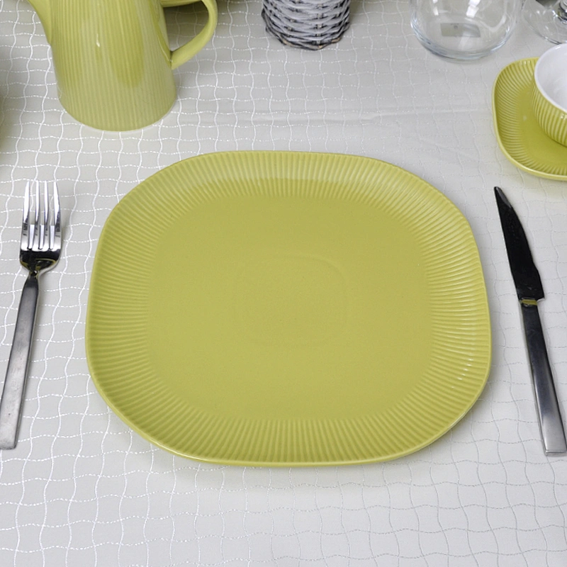 Best Selling Products Crockery Dishes Plates Ceramic Restaurant,Mustard Green Square Hotel Porcelain Dinnerware Soup Plate