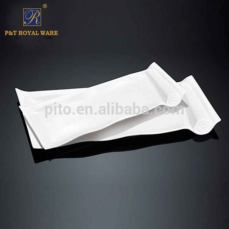 White Ceramic Plates Waves Rectangular Shape Plates