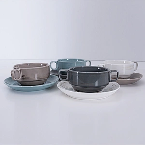 wholesale retro 260ml porcelain star hotel restaurant soup bowl with handle