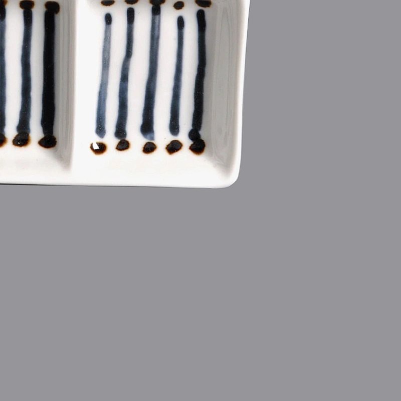 wholesale blank white blue small 3 compartment divided ceramic sushi soy sauce dish plate