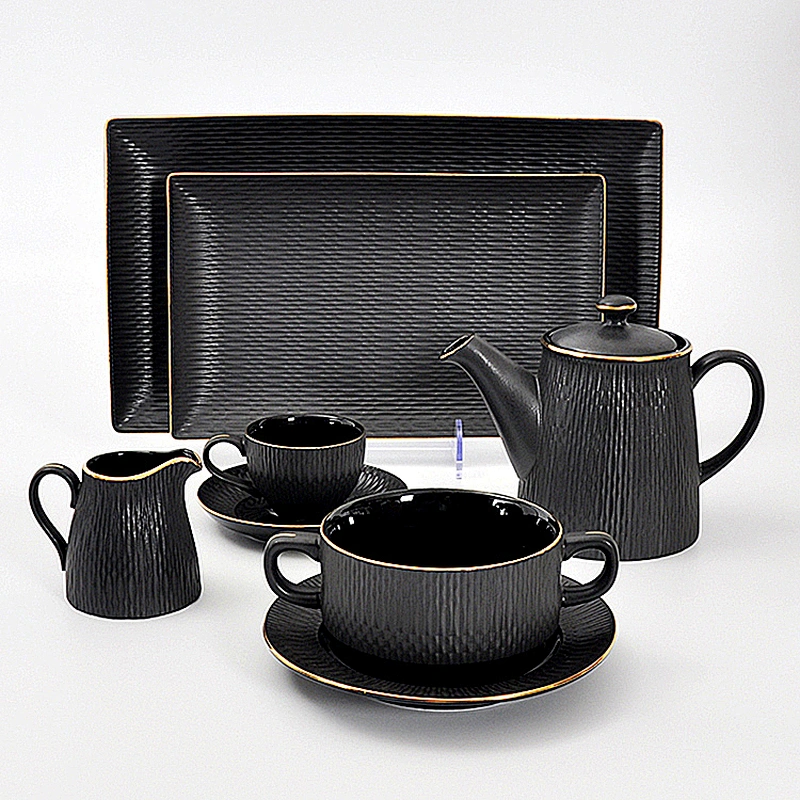 Factory China Wholesale Tea Cups Sets Restaurant Coffee Cup Ceramic Tea Set Matte Black Cups Set