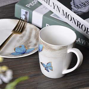 freeform butterfly pattern hotel catering restaurant drinkware ceramic coffee water milk mug