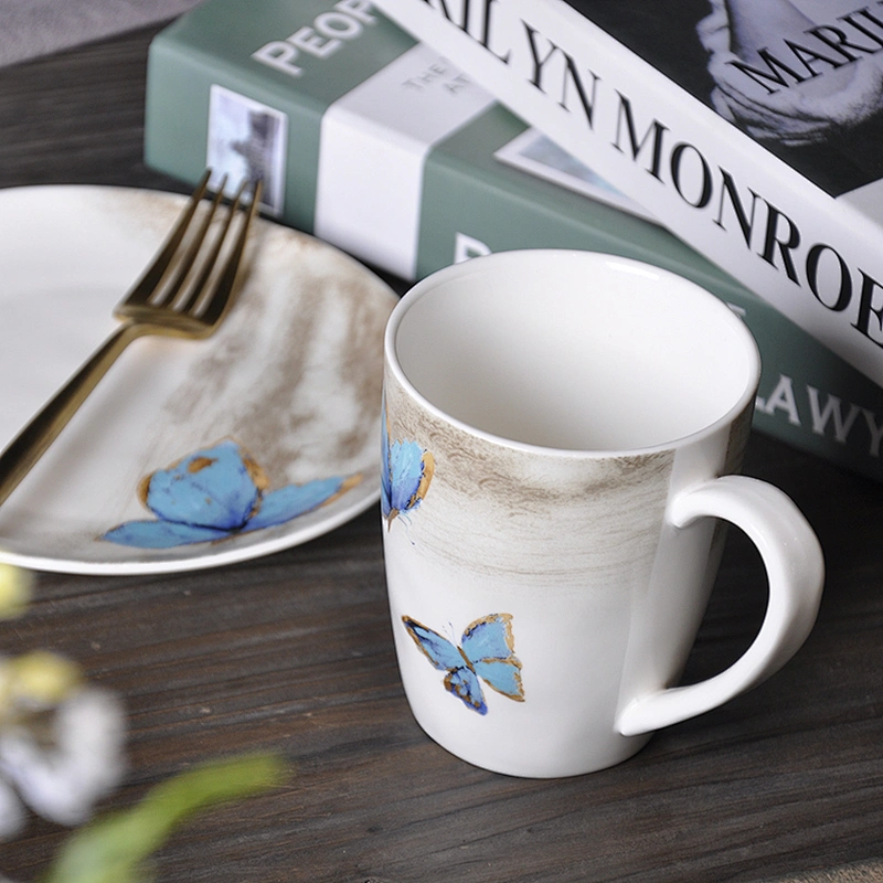 freeform butterfly pattern hotel catering restaurant drinkware ceramic coffee water milk mug