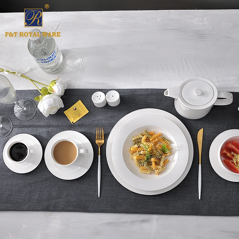 Eco friendly modern design white porcelain tableware dinnerware set for hotel