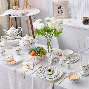 wholesale flower decal fancy gold rim decorative ceramic plate for restaurant