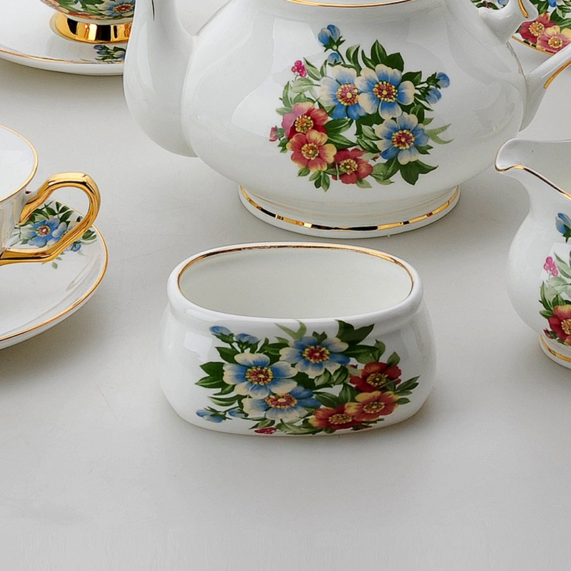 hot sale colorful flower with golden rim coffee set tea set