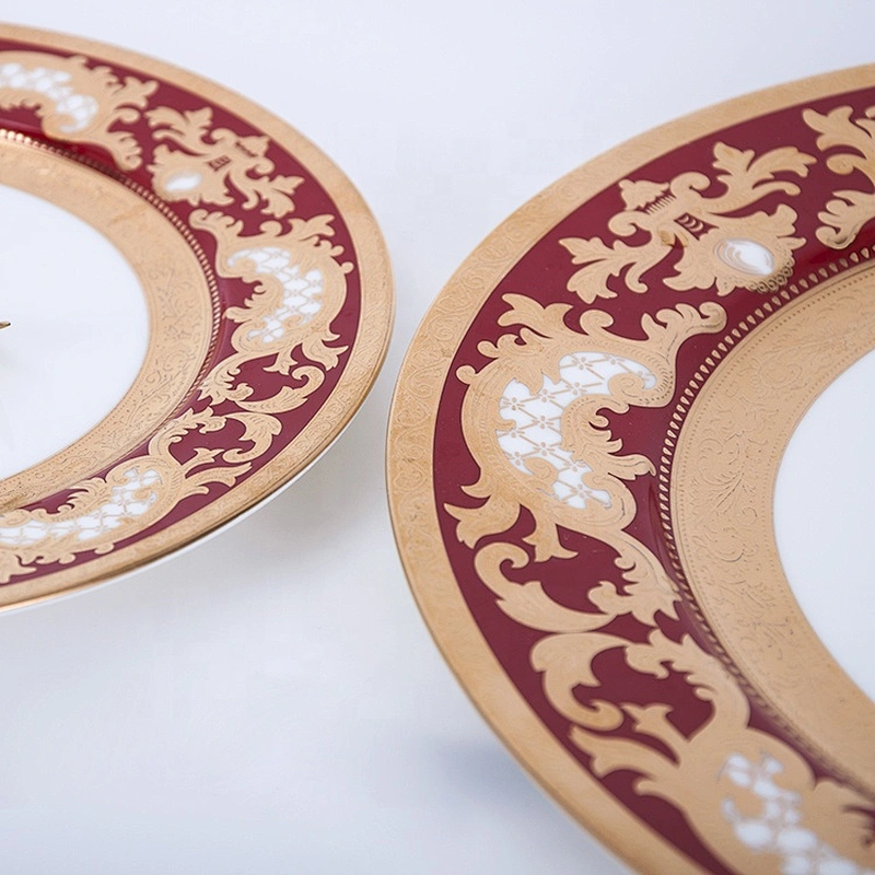 Royal ware bone china golden patterns plates New design embossed golden patterns dinner set