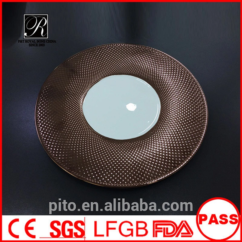 P&T LongDom Ware, New design Bone China color gold plates, Rose color charge plate