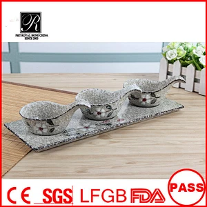 sunflower design round ceramic dessert bowl with bottom plate