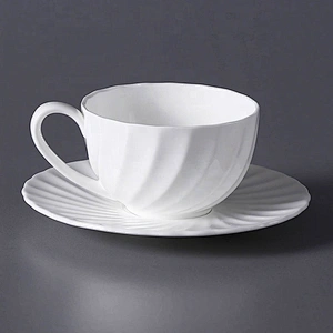 White Restaurant Ceramic Bone China Coffee Tea Cup Saucer Set