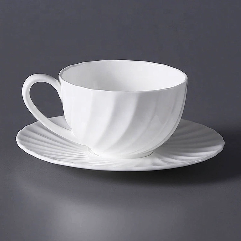 White Restaurant Ceramic Bone China Coffee Tea Cup Saucer Set