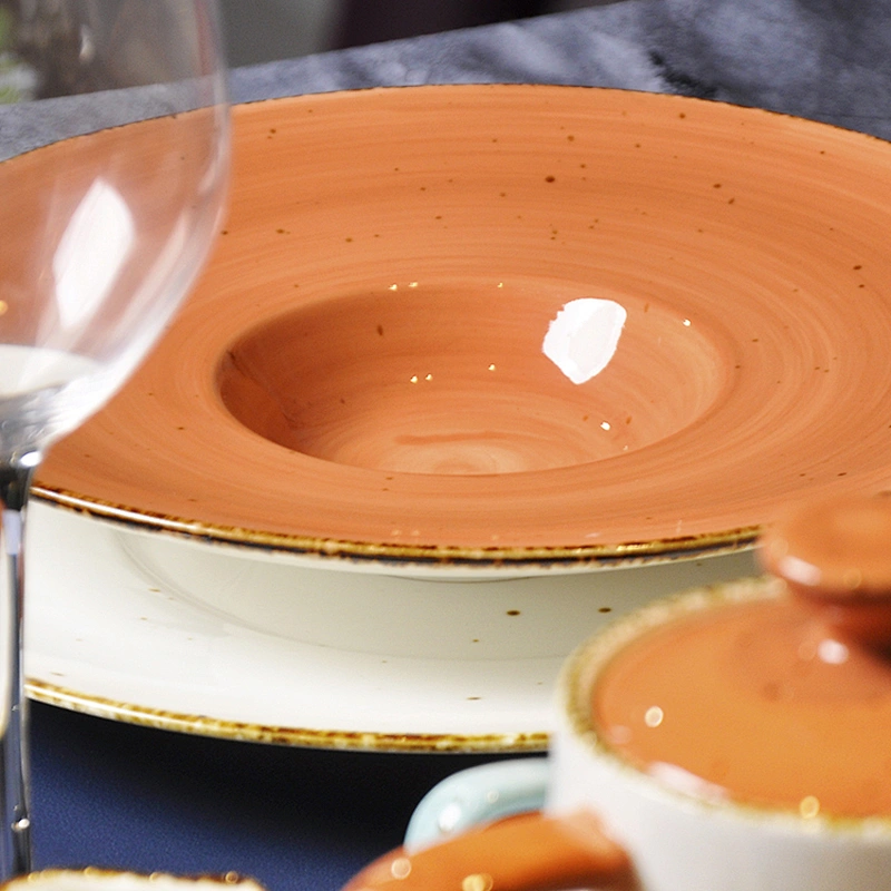 P&T on glazed color with pot ceramic porcelain dinner plate,free sample high temperature porcelain dishes plates ceramic