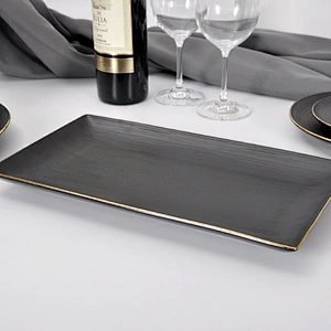 Restaurant Porcelain Matte Catering Luxury Black Rectangle Serving Plate