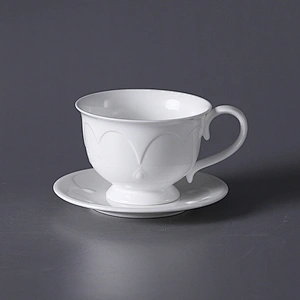 White Ceramic Coffee Cups and Saucer Bone China Tea Cups and Saucer