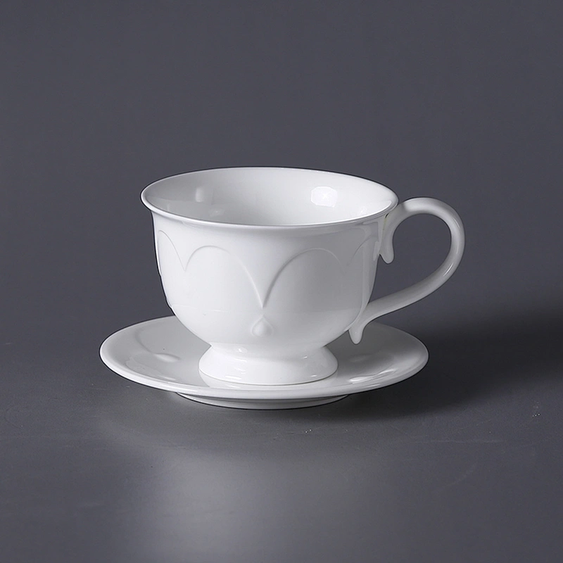 White Ceramic Coffee Cups and Saucer Bone China Tea Cups and Saucer