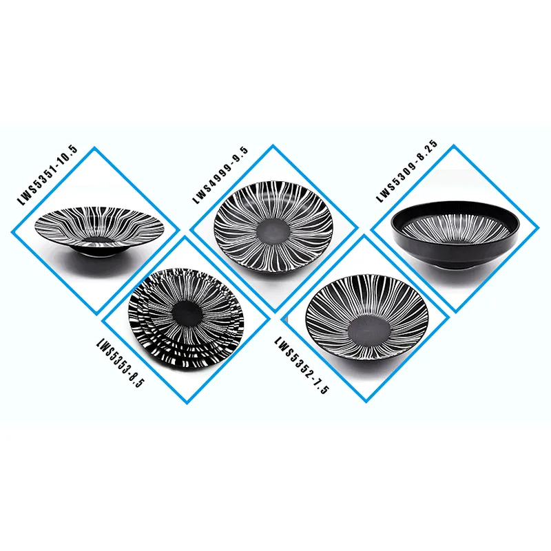 Round crockery porcelain dinner plate black flat spaghetti pasta plate