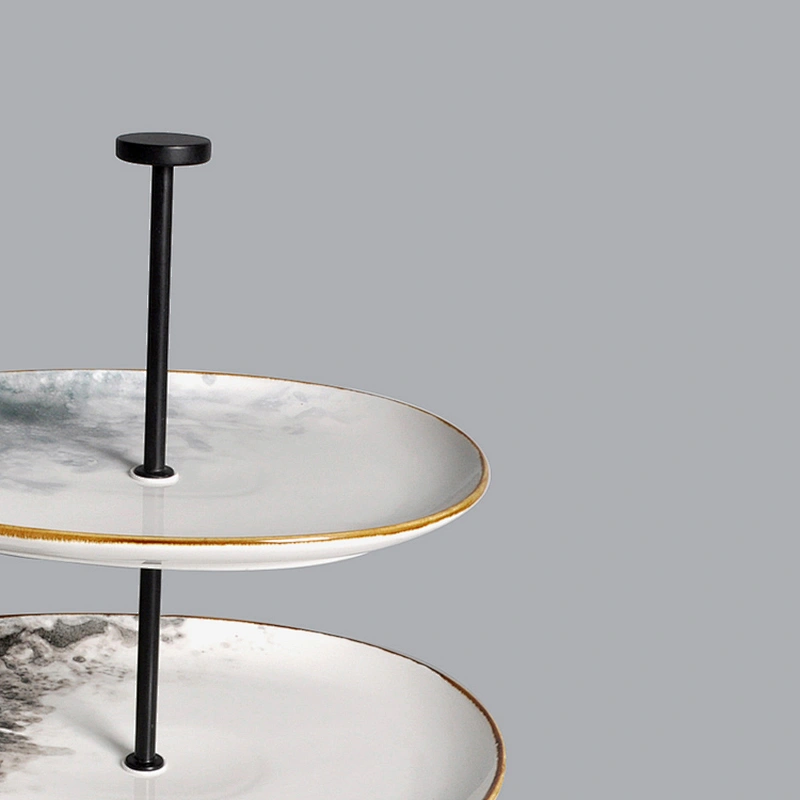 Guangzhou P&T Royal Ware factory wholesale glazed restaurant hotel 2 tier porcelain ceramic cake stand