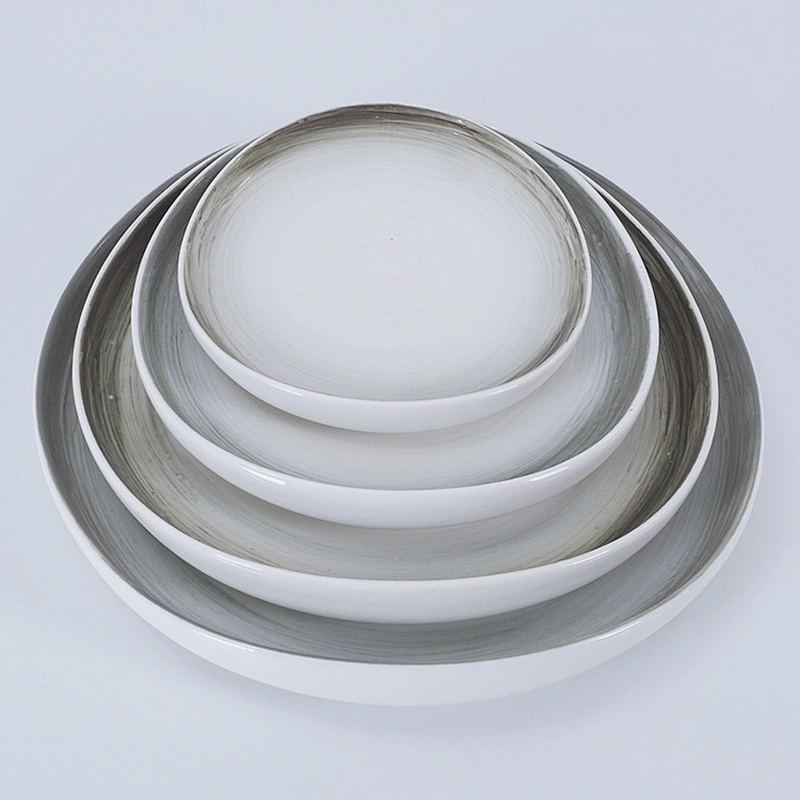 manufacturer grey edge porcelain catering restaurant plates sets dinnerware ceramic