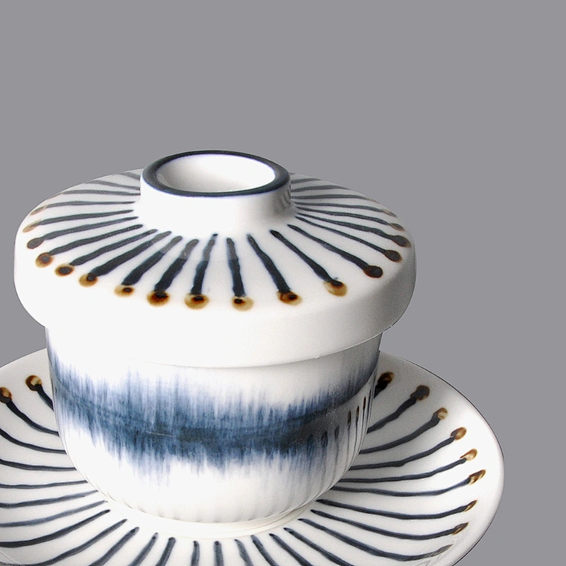 wholesale white unique pattern porcelain no handle ceramic tea cup and saucer set with lid