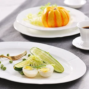 Wholesale White Embossed Flat Restaurant Ceramic Oval Plate