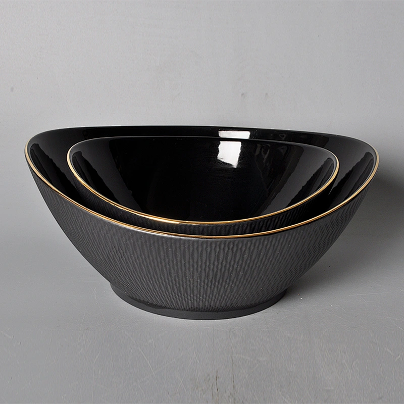 black porcelain restaurant catering oval salad soup noodle bowl