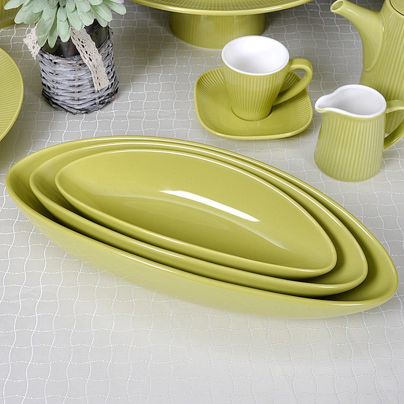 Chaozhou Oval Olives shape Salad Plate, Bowl for Sauce Salad Ceramic Bowl For Hotel Use