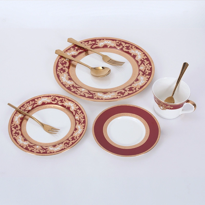Royal ware bone china golden patterns plates New design embossed golden patterns dinner set