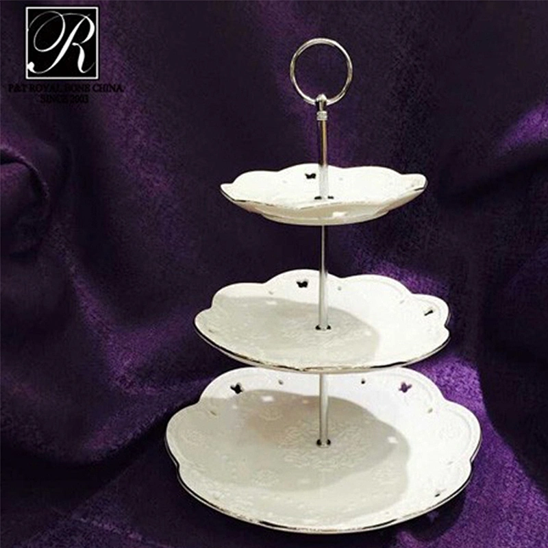 P&T ceramics factory porcelain high tea cake stand three tiers cake stand