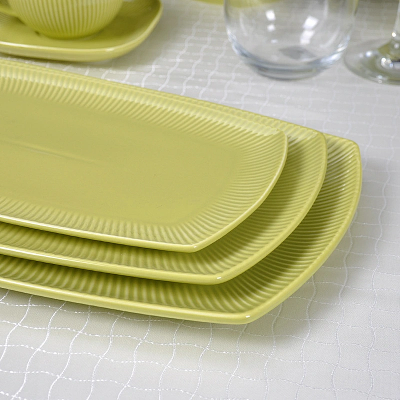 2020 New Product Western Style Crockery Green Dinnerware, Porcelain Rectangle Plates