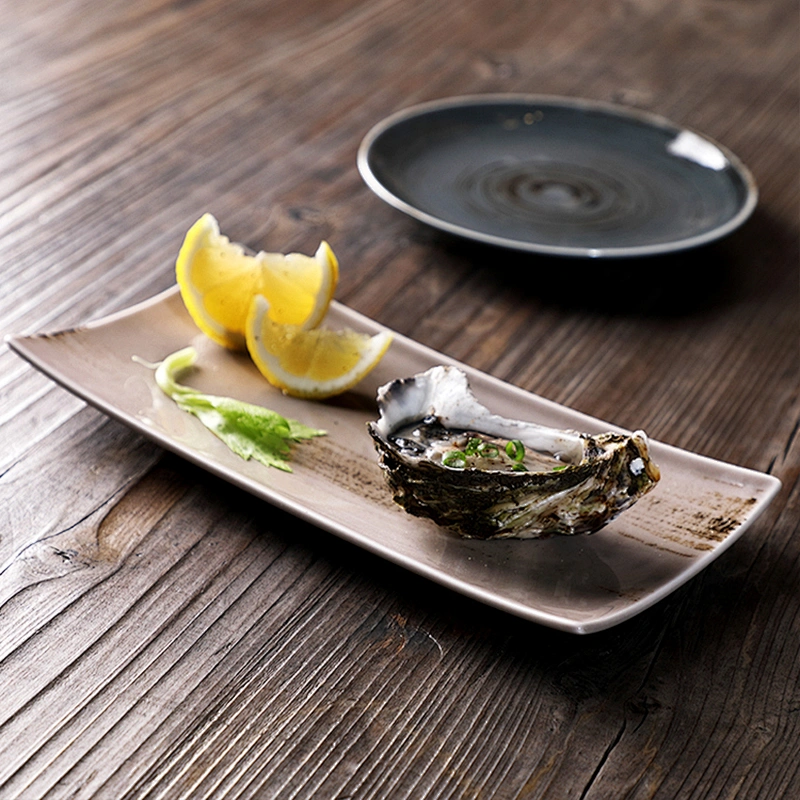 Blue On-glazed Hotel Plates Dishes Dinner Serving Plates Dinnerware Sets Ceramic Rectangular Serving Dishes