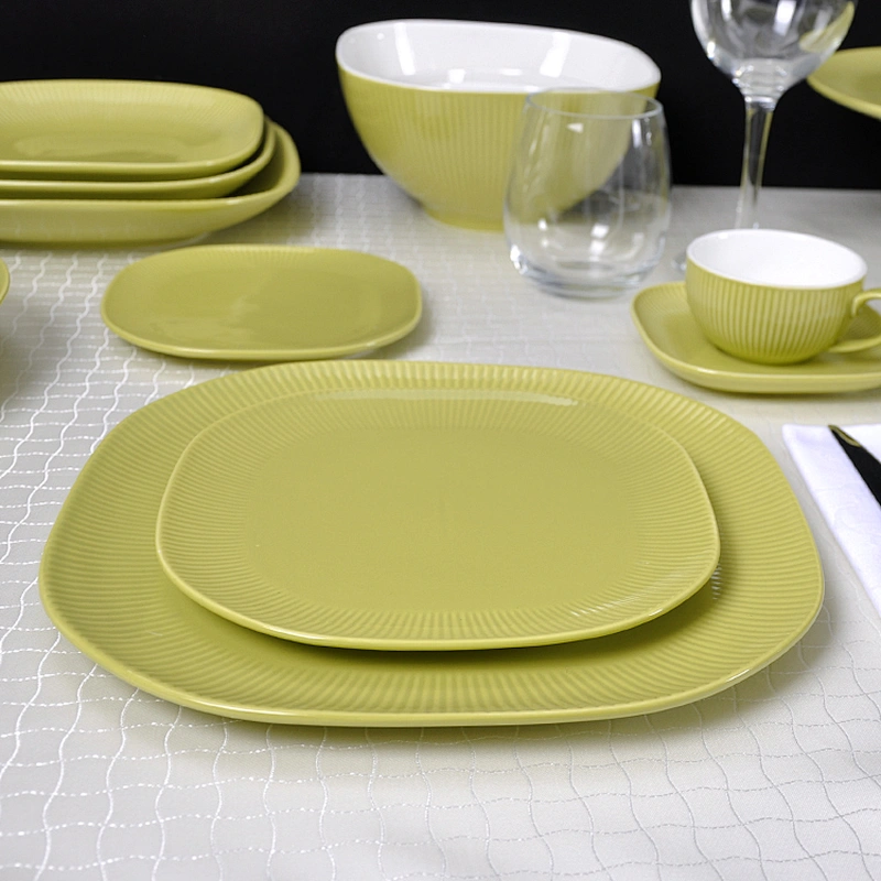 Best Selling Products Crockery Dishes Plates Ceramic Restaurant,Mustard Green Square Hotel Porcelain Dinnerware Soup Plate