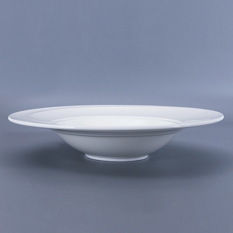 P&T Royal Ware custom elegant white round embossed ceramic restaurant soup plate