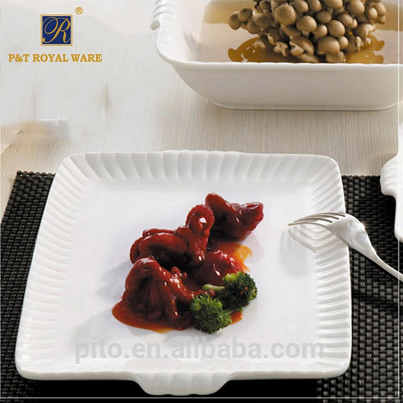 P&T Porcelain Royal Ware Porcelain Rectangular Stripe Plate Square 10\12\14\16 inch Meat Plates