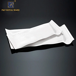 White Ceramic Plates Waves Rectangular Shape Plates